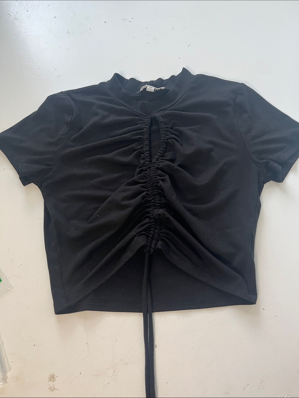 Love J USA Medium Black Short Sleeve Mock Neck Adjustable Hem Blouse